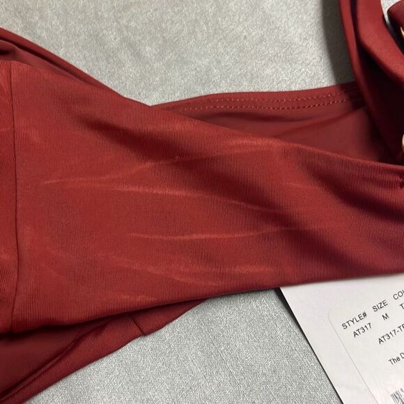 Andie Swim The Dalia Bikini Top Burgundy Gold Clasp Adjustable Padded Medium NWT - Picture 7 of 11